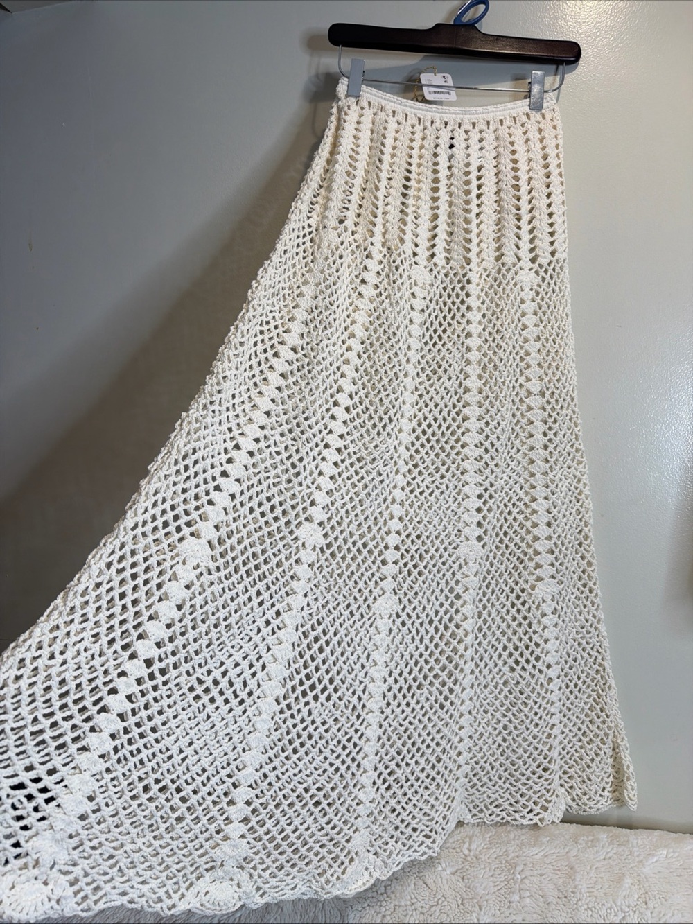 Free People Akoia Pelita Open Knit Mesh Fishnet Crochet Coverup Maxi Skirt L - Picture 5 of 8